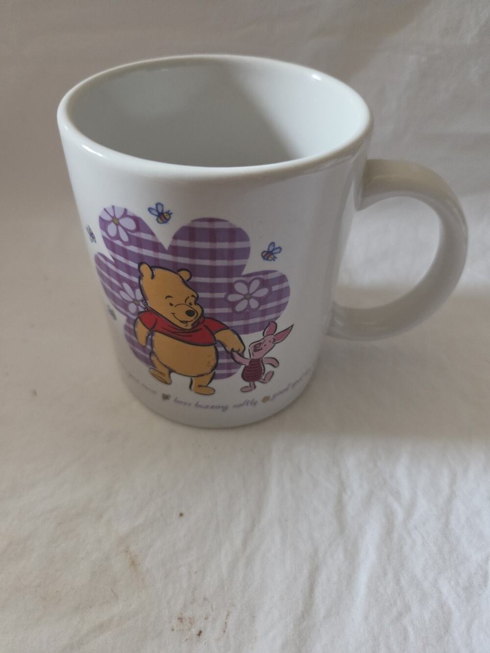 Vintage Disney Winnie The Pooh & Piglet Coffee Mug Purple Flower Houston Harvest